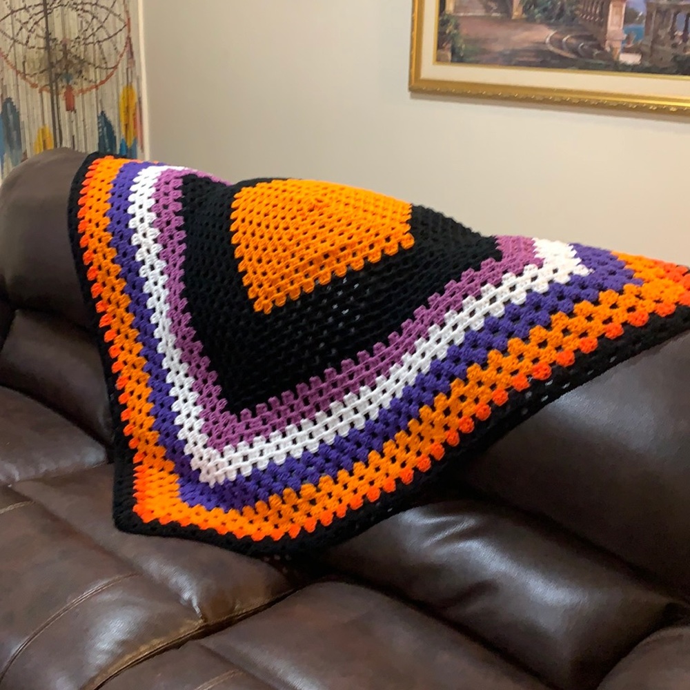 Vibrant colored hand crochet quilt/throw
